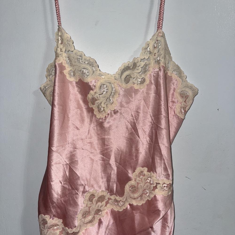 Vintage Y2K Victoria's Secret Gold Label Coquette Pink Satin Lace Slip M Dress - Picture 2 of 6